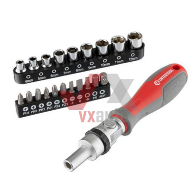 Викрутка реверсивна з насадками 21 шт. Intertool (з карданом)