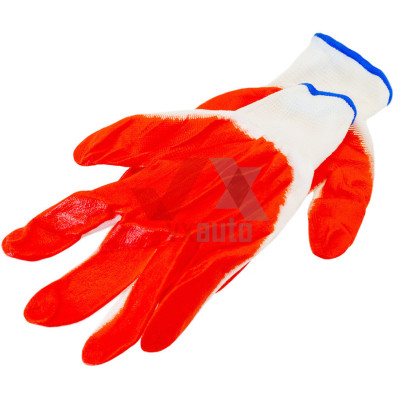 Рукавиці комбіновані з нітриловим покриттям (біло-помаранчеві)