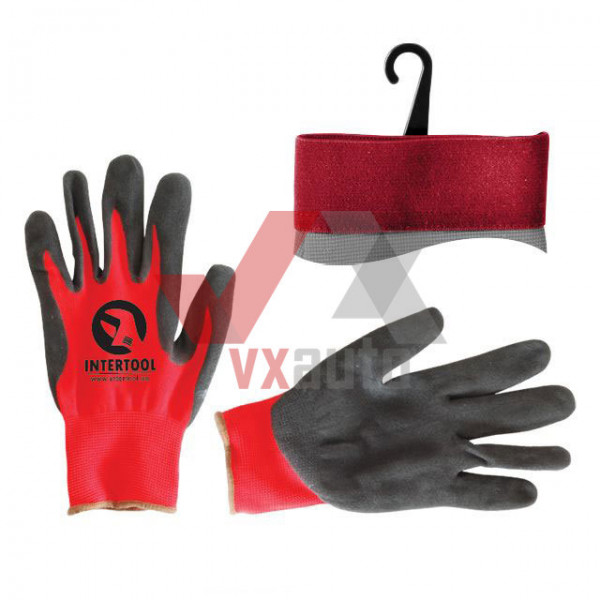 Рукавиці комбіновані з нітриловим покриттям (червоні з темно-сірим) Intertool
