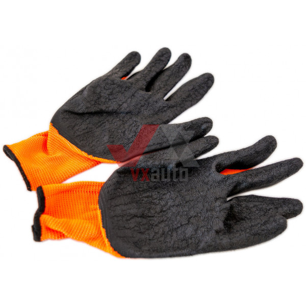 Перчатки комбинированные с нитриловым покрытием (оранжево-черные) Intertool