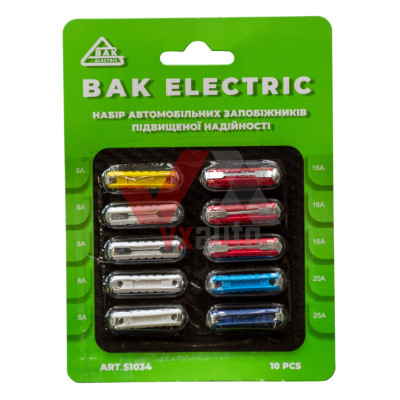 Предохранитель ВАЗ 2101 5-25 А разноцветные Bakony (Bak Electric), к-т (10 шт.)