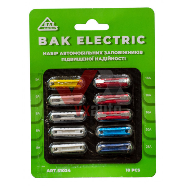 Запобіжник ВАЗ 2101 5-25 А різнокольорові Bakony (Bak Electric), к-т (10 шт.) 