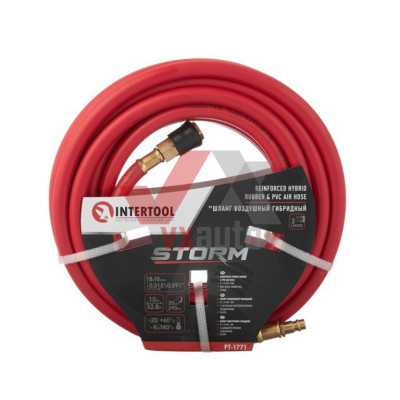 Шланг для компрессора 20 атм 8 мм х 15 мм 10 м Intertool STORM (гибридный проф. из латун. быстроразъемн. соедин.)